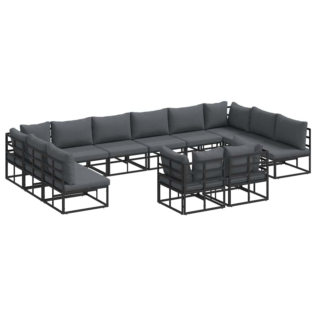 Outdoor Furniture Set Garden Sofa Cushion 12 Pcs Black Aluminium Adjustable LED
