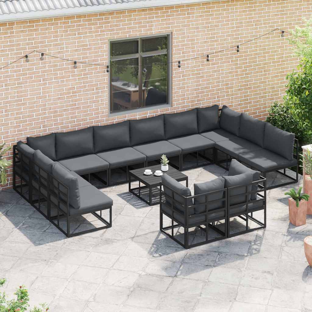 Outdoor Furniture Set Garden Sofa Cushion 12 Pcs Black Aluminium Adjustable LED