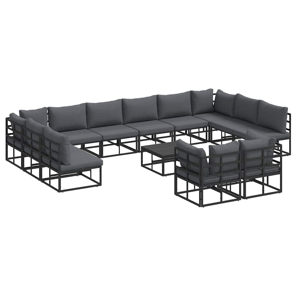 Outdoor Furniture Set Garden Sofa Cushion 12 Pcs Black Aluminium Adjustable LED