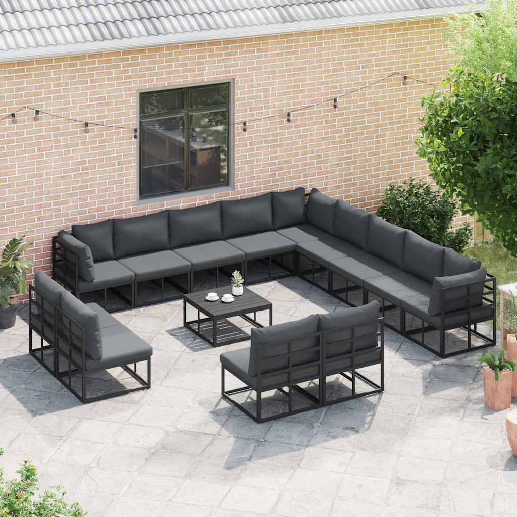 Garden Sofa Set With Cushion 14 Pcs Black Aluminium