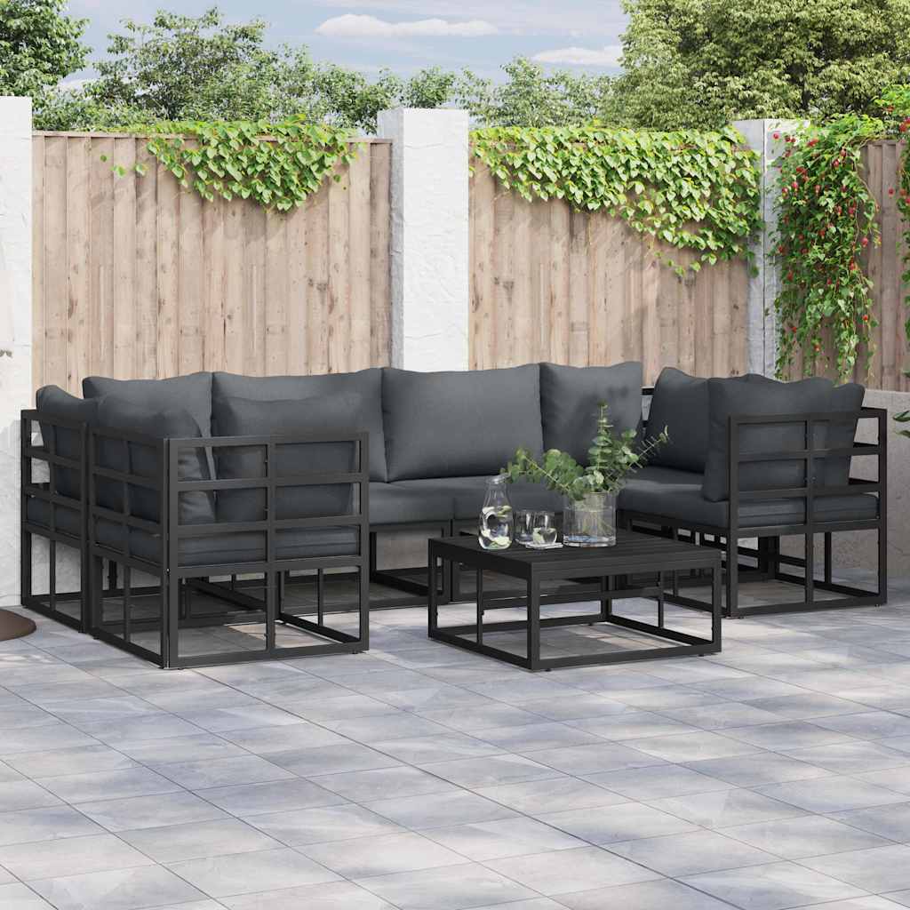 Outdoor Furniture Set Garden Sofa Cushion 7 Pcs Black Aluminium Adjustable Witho