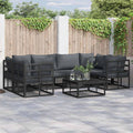 Outdoor Furniture Set Garden Sofa Cushion 7 Pcs Black Aluminium Adjustable Witho