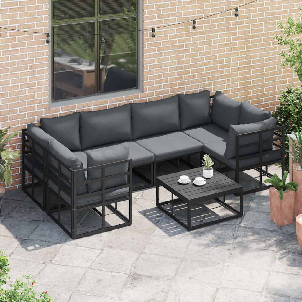 Outdoor Furniture Set Garden Sofa Cushion 7 Pcs Black Aluminium Adjustable Witho