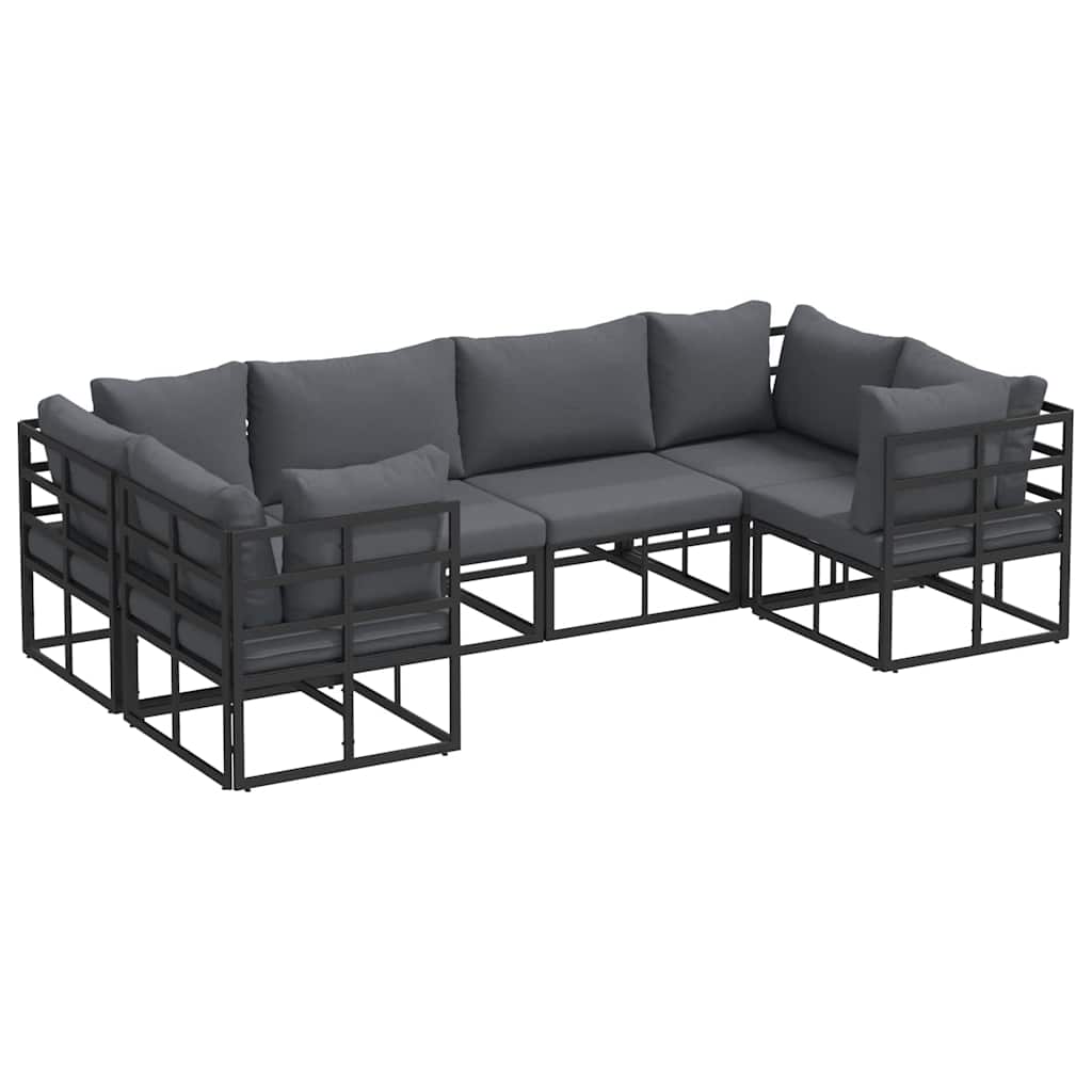 Outdoor Furniture Set Garden Sofa Cushion 7 Pcs Black Aluminium Adjustable Witho