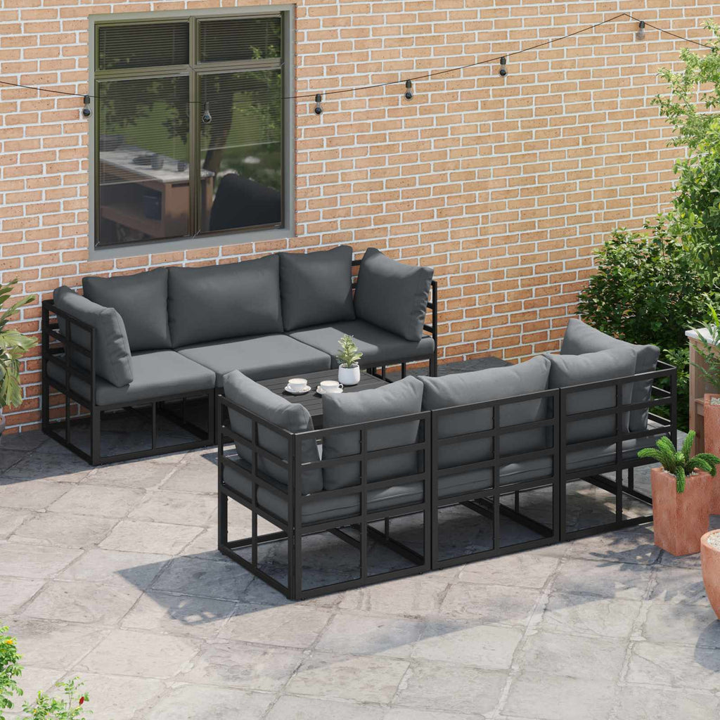 Outdoor Furniture Set Garden Sofa Cushion 7 Pcs Black Aluminium Adjustable Witho