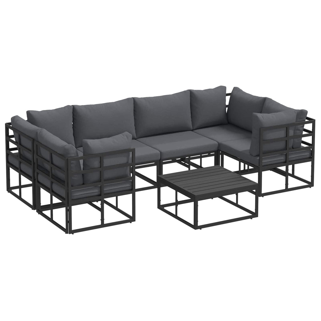 Outdoor Furniture Set Garden Sofa Cushion 7 Pcs Black Aluminium Adjustable Witho