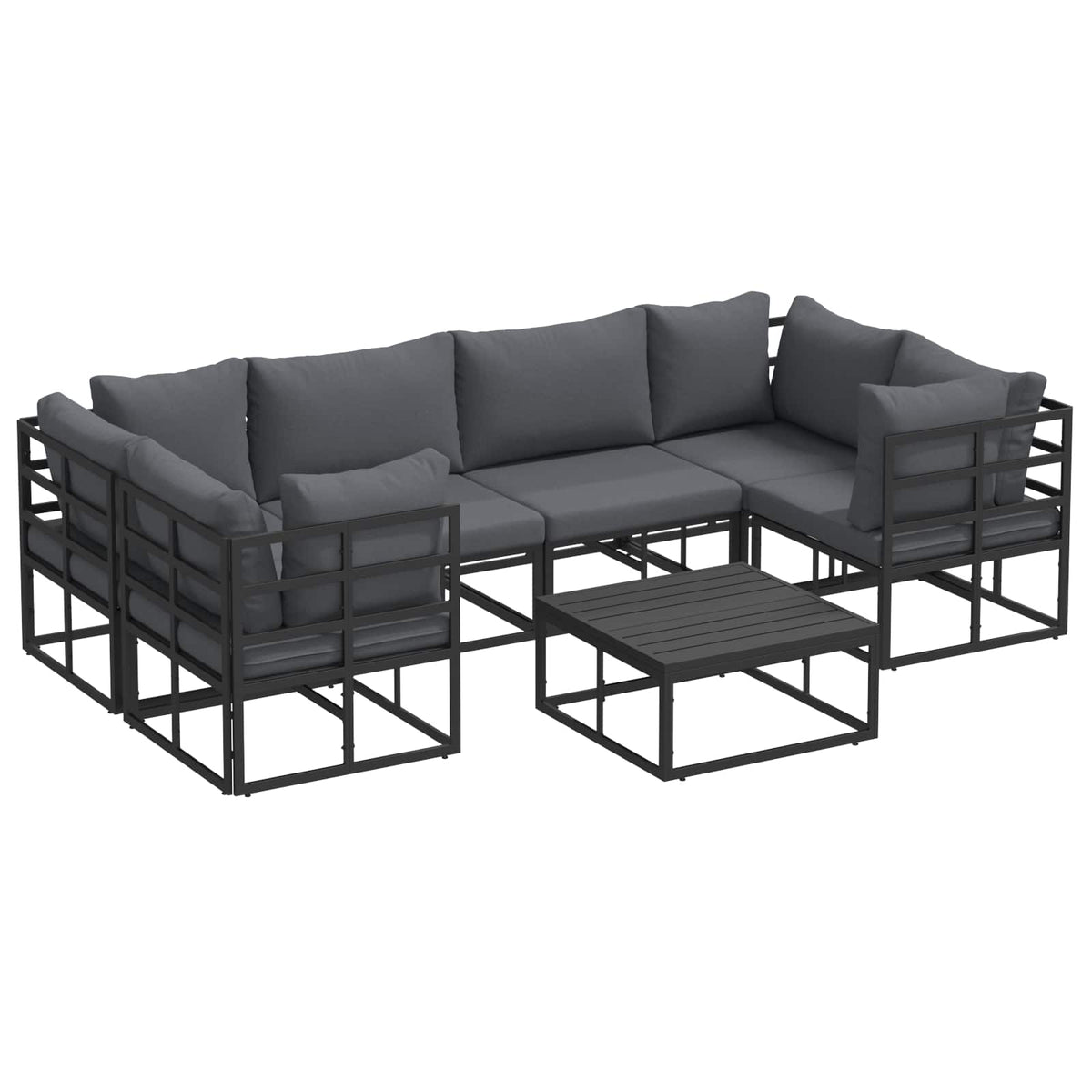 Outdoor Furniture Set Garden Sofa Cushion 7 Pcs Black Aluminium Adjustable Witho