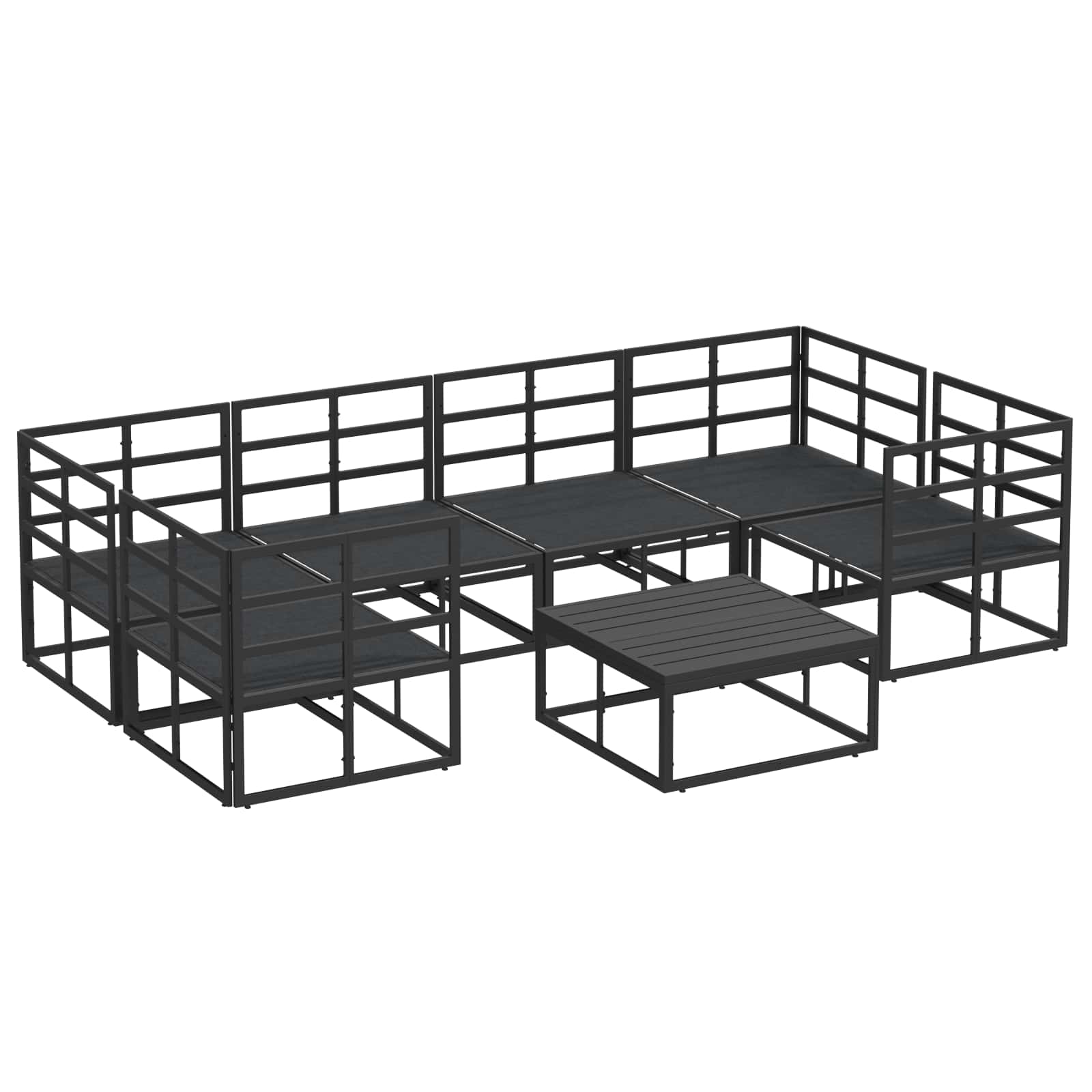 Garden Sofa Set With Cushion 7 Pcs Black Aluminium