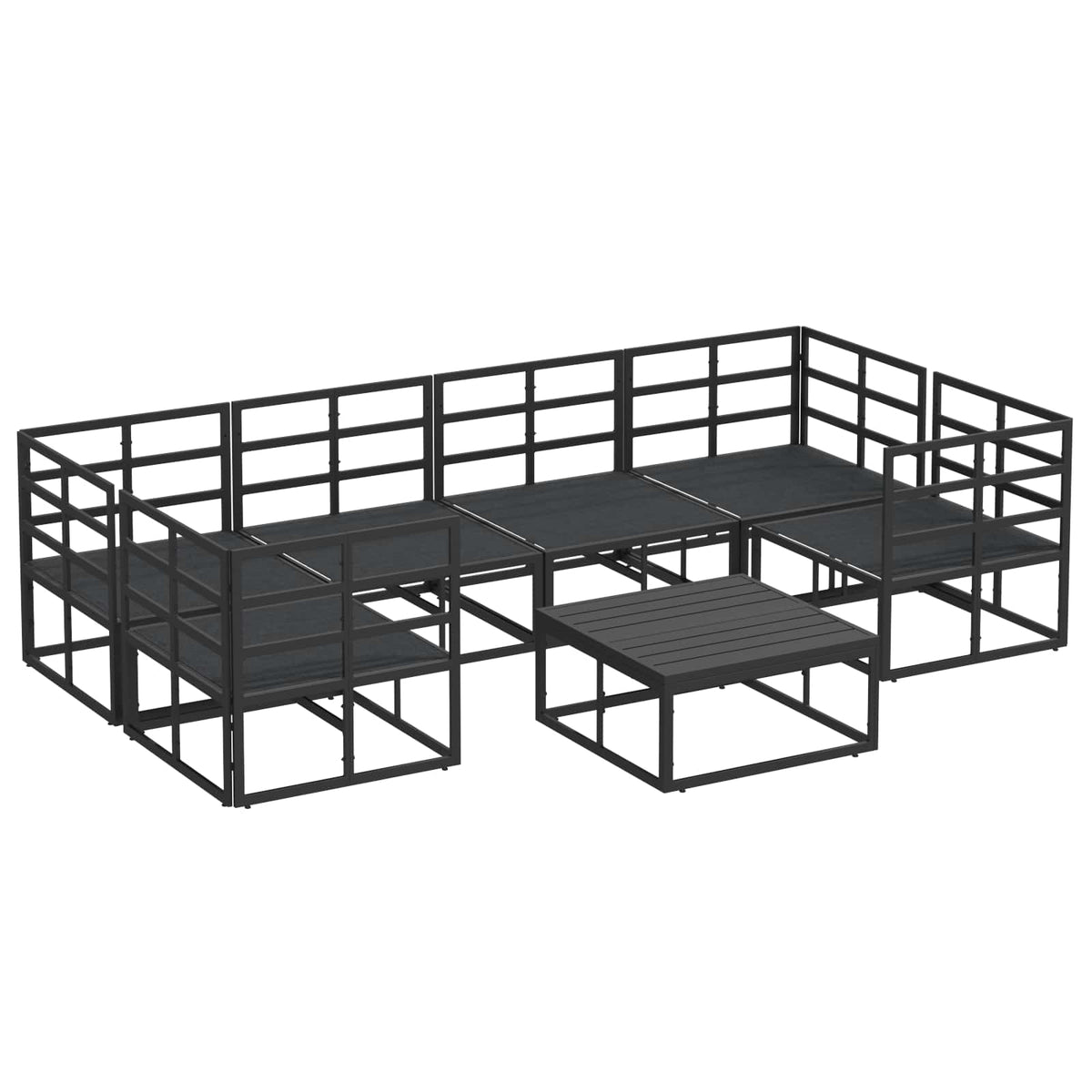 Outdoor Furniture Set Garden Sofa Cushion 7 Pcs Black Aluminium Adjustable Witho