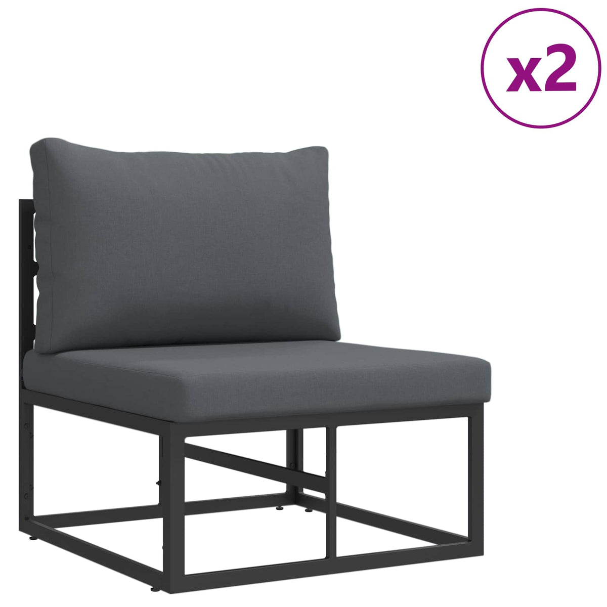 Outdoor Furniture Set Garden Sofa Cushion 7 Pcs Black Aluminium Adjustable Witho