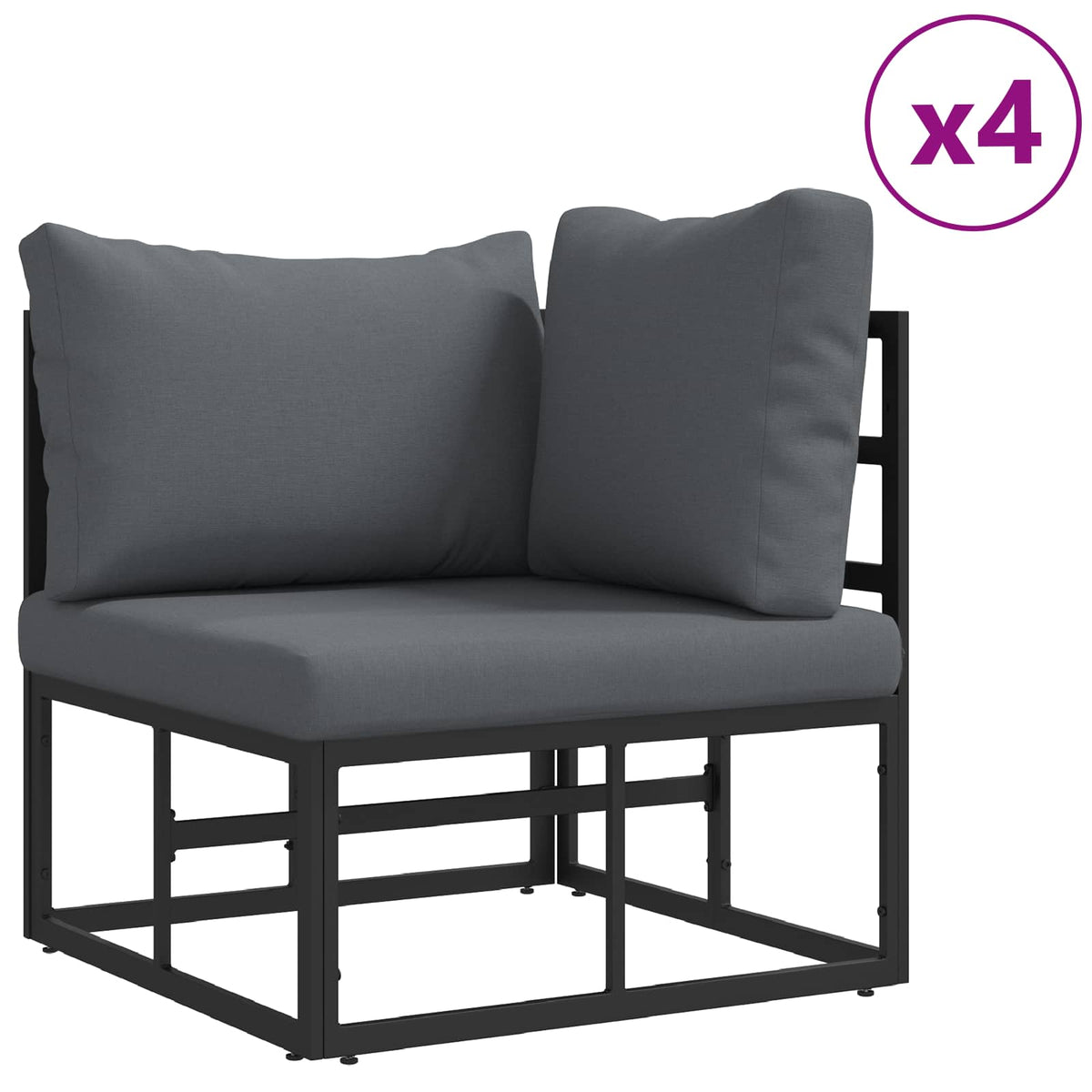 Outdoor Furniture Set Garden Sofa Cushion 7 Pcs Black Aluminium Adjustable Witho