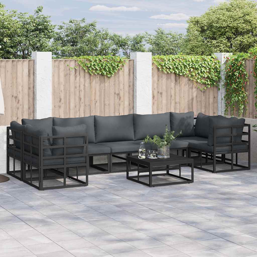 Garden Sofa Set With Cushion 7 Pcs Black Aluminium