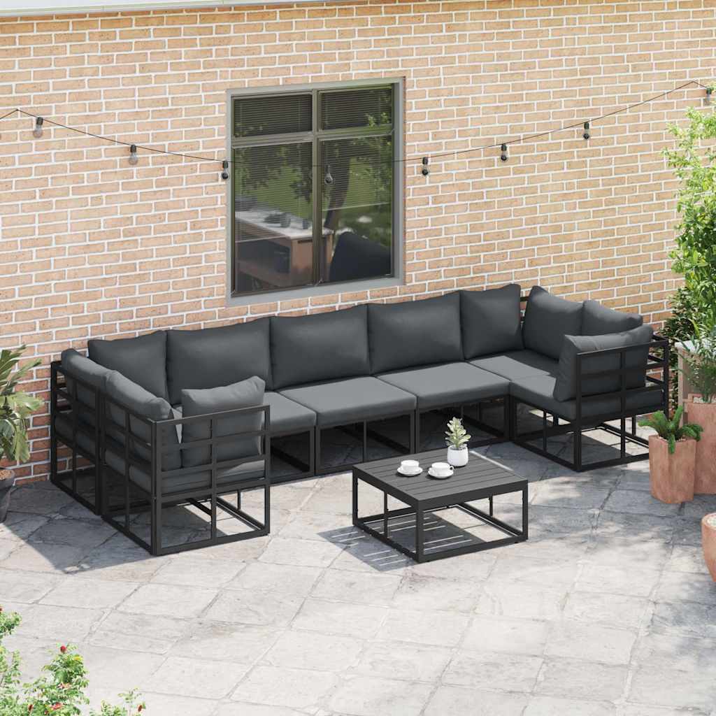 Garden Sofa Set With Cushion 7 Pcs Black Aluminium
