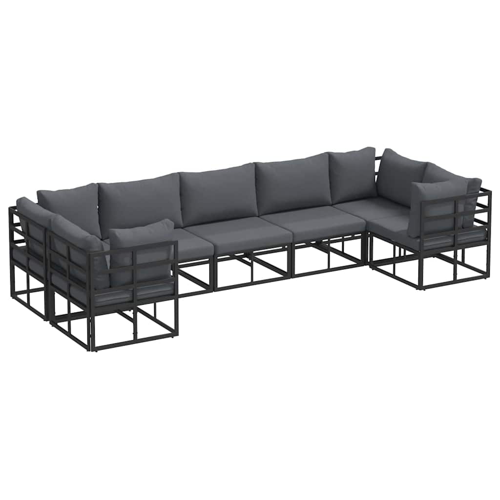 Garden Sofa Set With Cushion 7 Pcs Black Aluminium