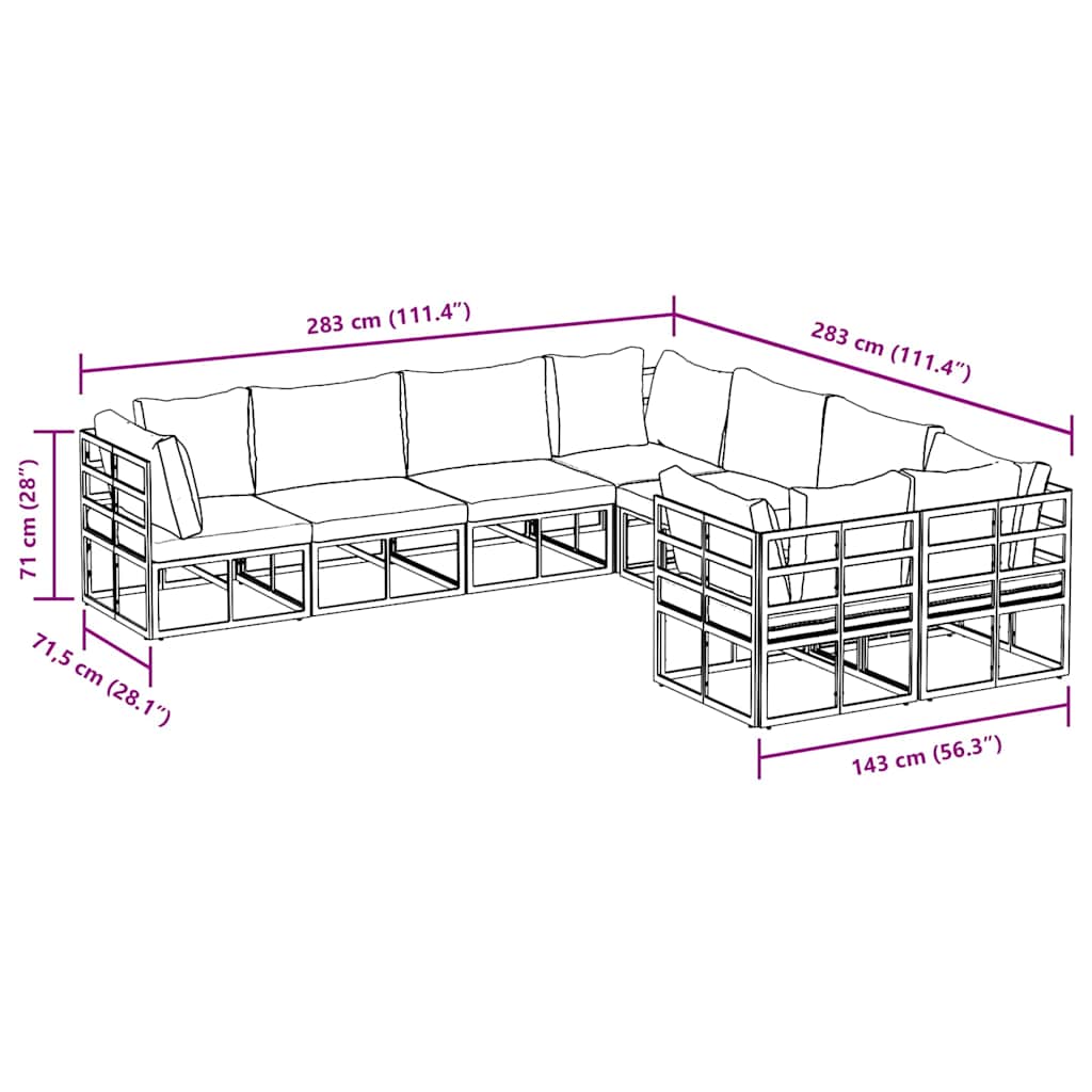 Garden Sofa Set With Cushion 8 Pcs Black Steel