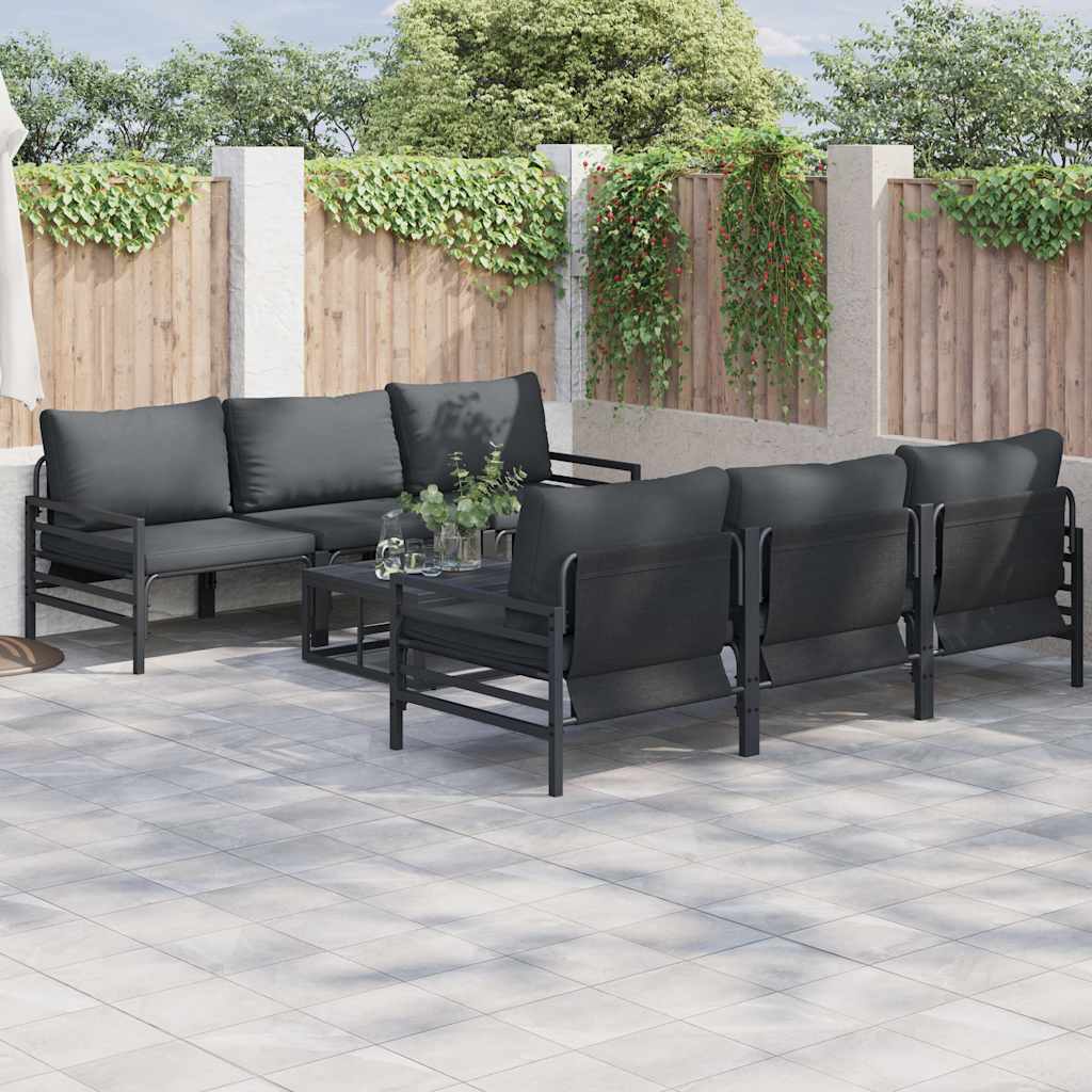 Garden Sofa Set With Cushion 7 Pcs Black Steel