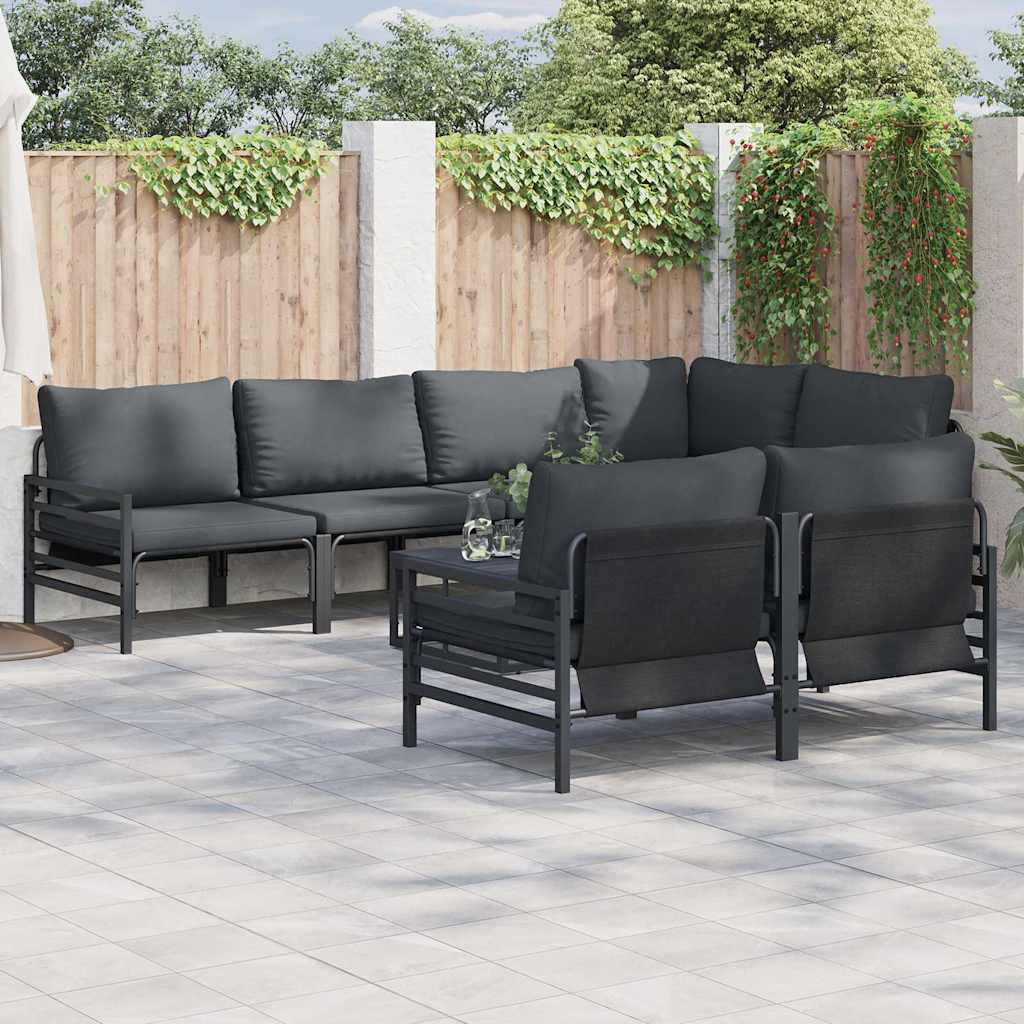 Outdoor Furniture Set 7 Piece Garden Sofa Black Steel Patio Lounge Cushions 80 c