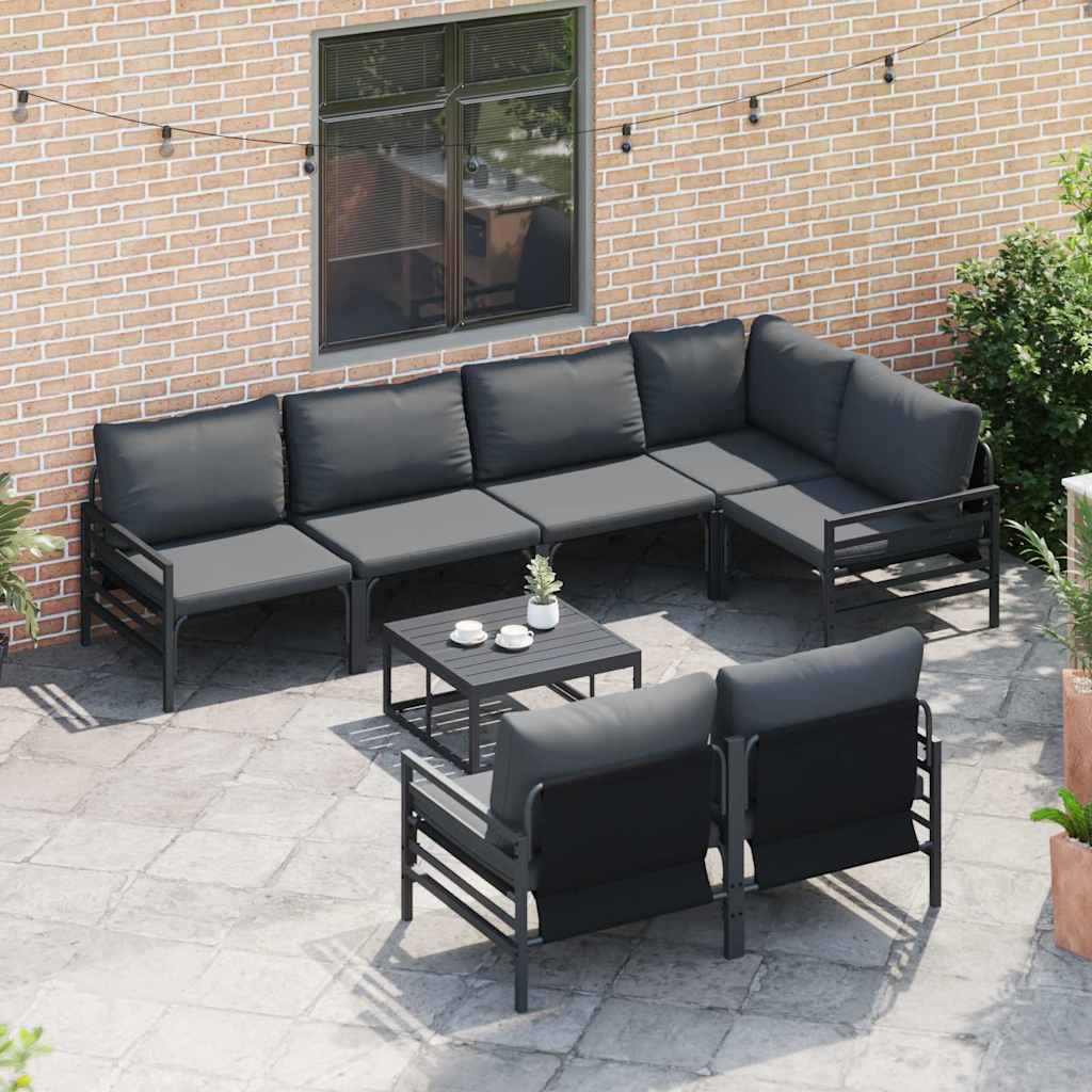 Outdoor Furniture Set 7 Piece Garden Sofa Black Steel Patio Lounge Cushions 80 c