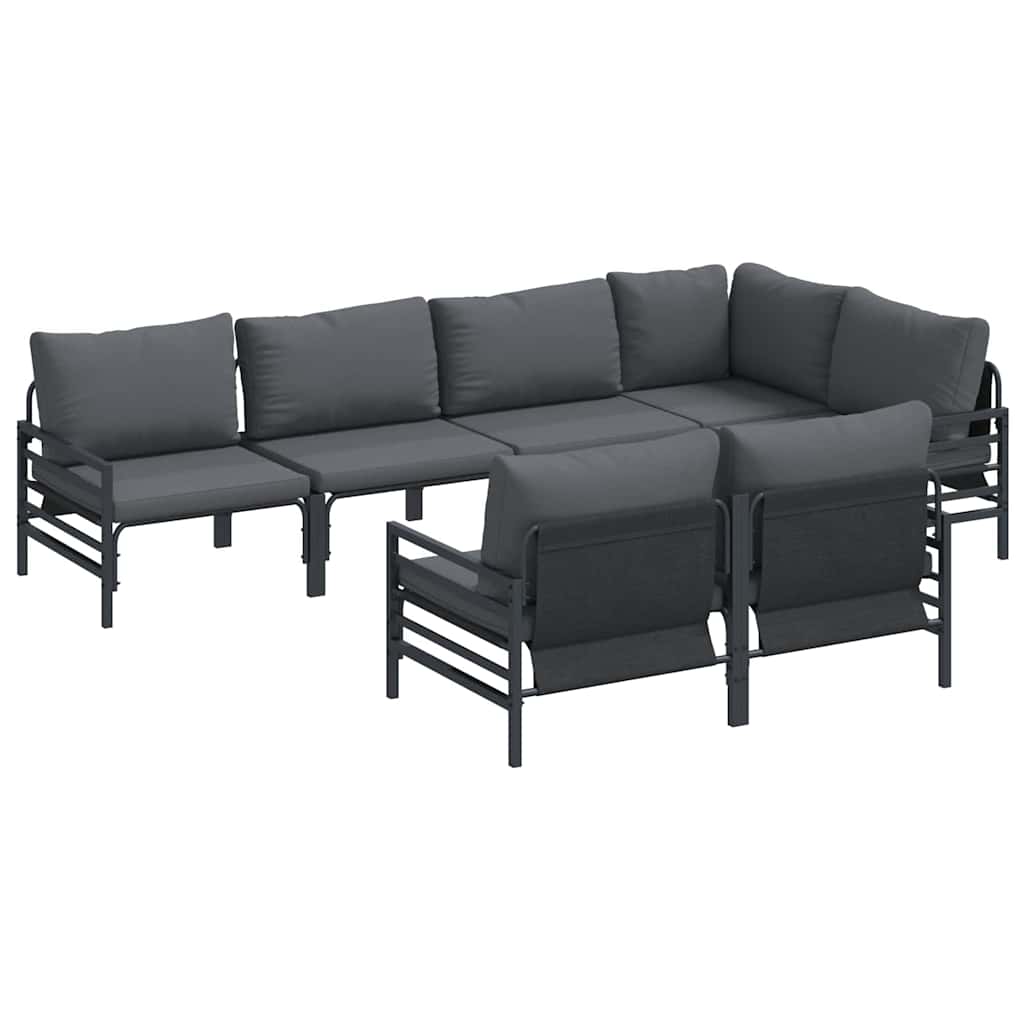 Outdoor Furniture Set 7 Piece Garden Sofa Black Steel Patio Lounge Cushions 80 c