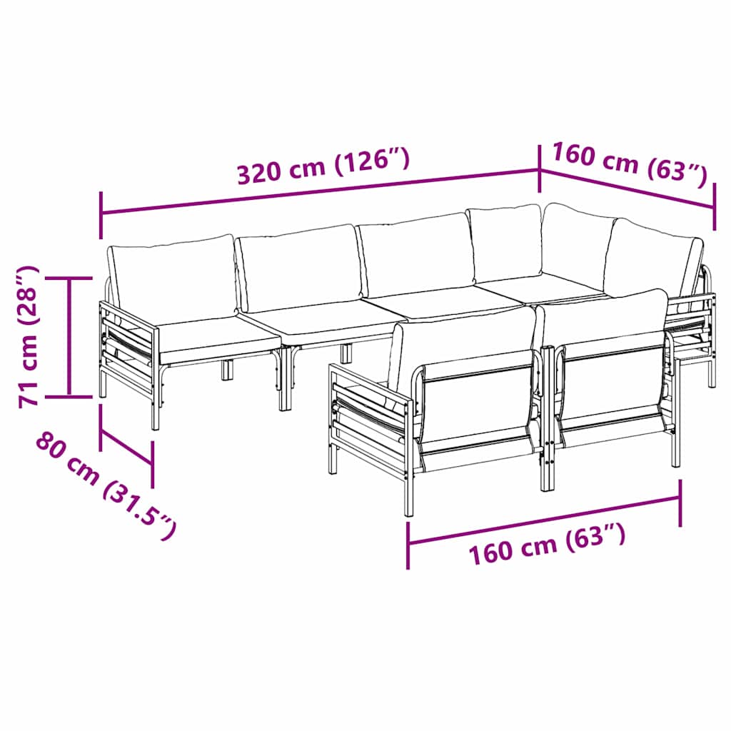 Outdoor Furniture Set 7 Piece Garden Sofa Black Steel Patio Lounge Cushions 80 c