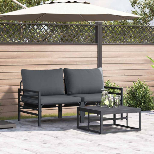 Garden Sofa Set With Cushion 3 Pcs Black Steel