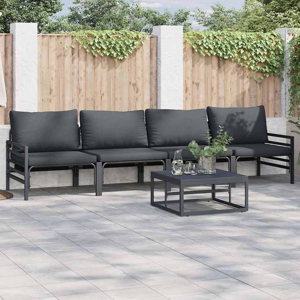 Garden Sofa Set With Cushion 5 Pcs Black Steel