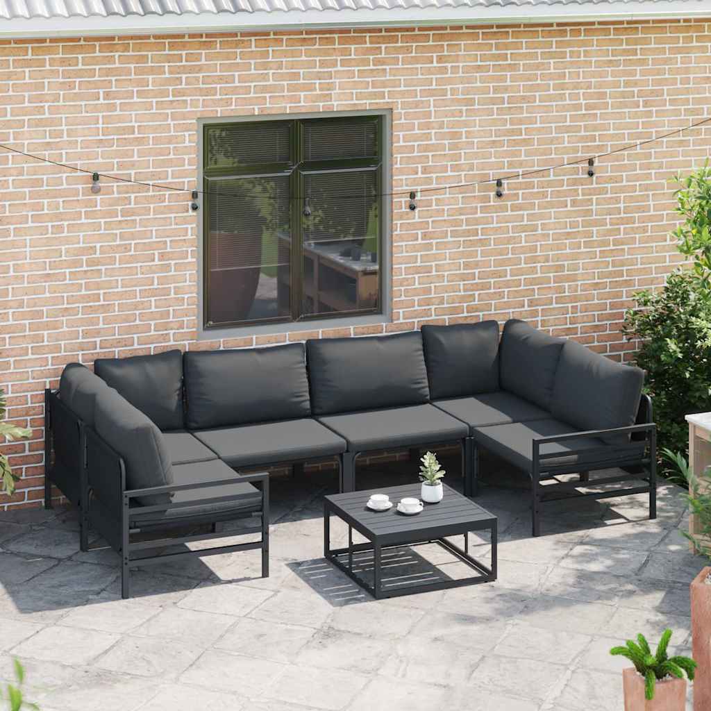 Outdoor Furniture Set 7 Piece Garden Sofa Black Steel Patio Cushions Without Tab