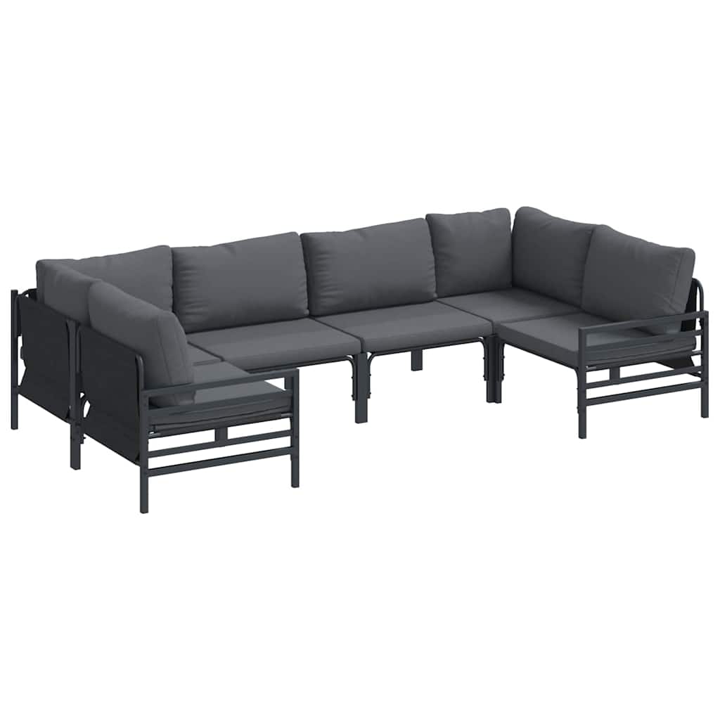 Outdoor Furniture Set 7 Piece Garden Sofa Black Steel Patio Cushions Without Tab