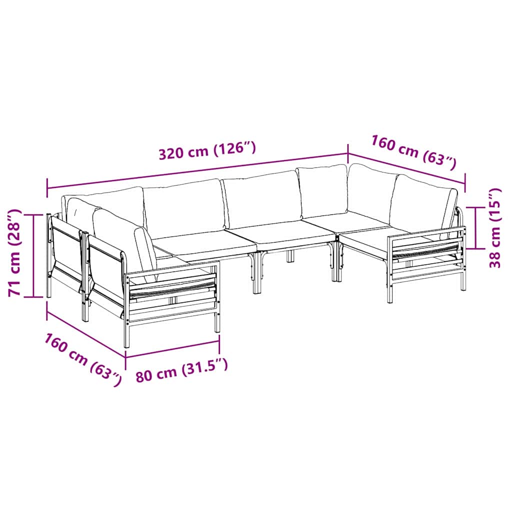 Outdoor Furniture Set 7 Piece Garden Sofa Black Steel Patio Cushions Without Tab