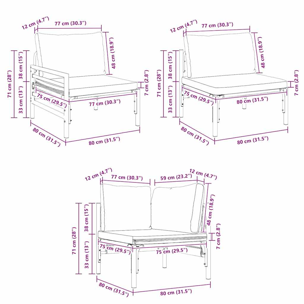 Outdoor Furniture Set 7 Piece Garden Sofa Black Steel Patio Cushions Without Tab