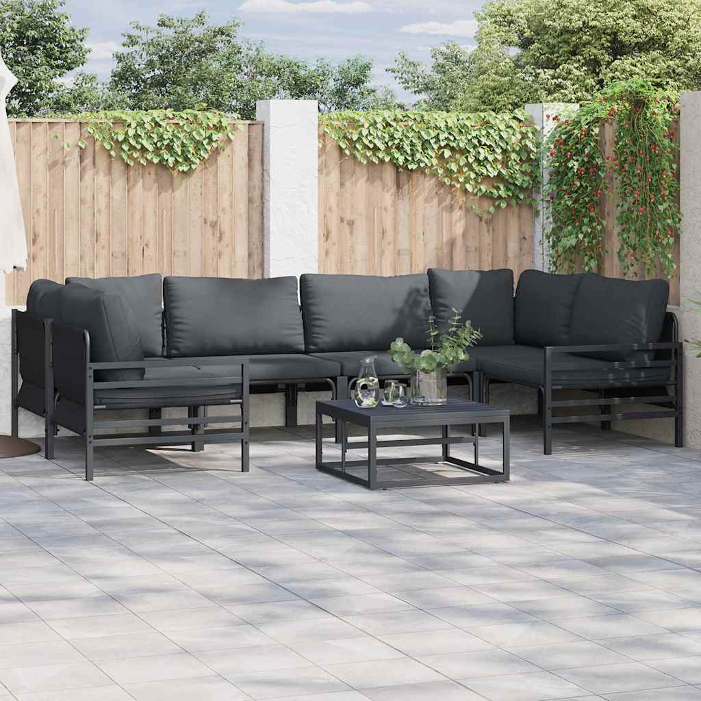 Outdoor Furniture Set 7 Piece Garden Sofa Black Steel Patio Cushions Without Tab