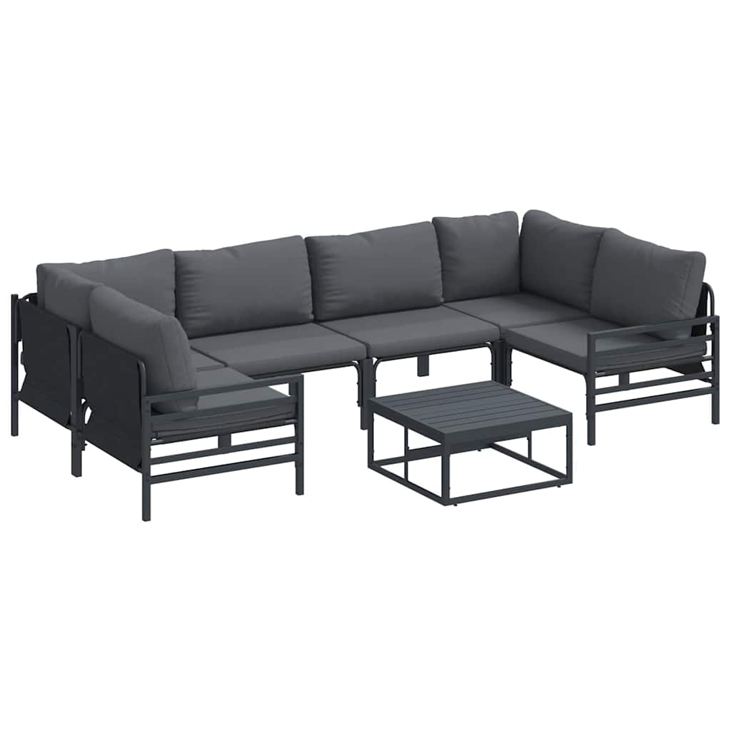 Outdoor Furniture Set 7 Piece Garden Sofa Black Steel Patio Cushions Without Tab