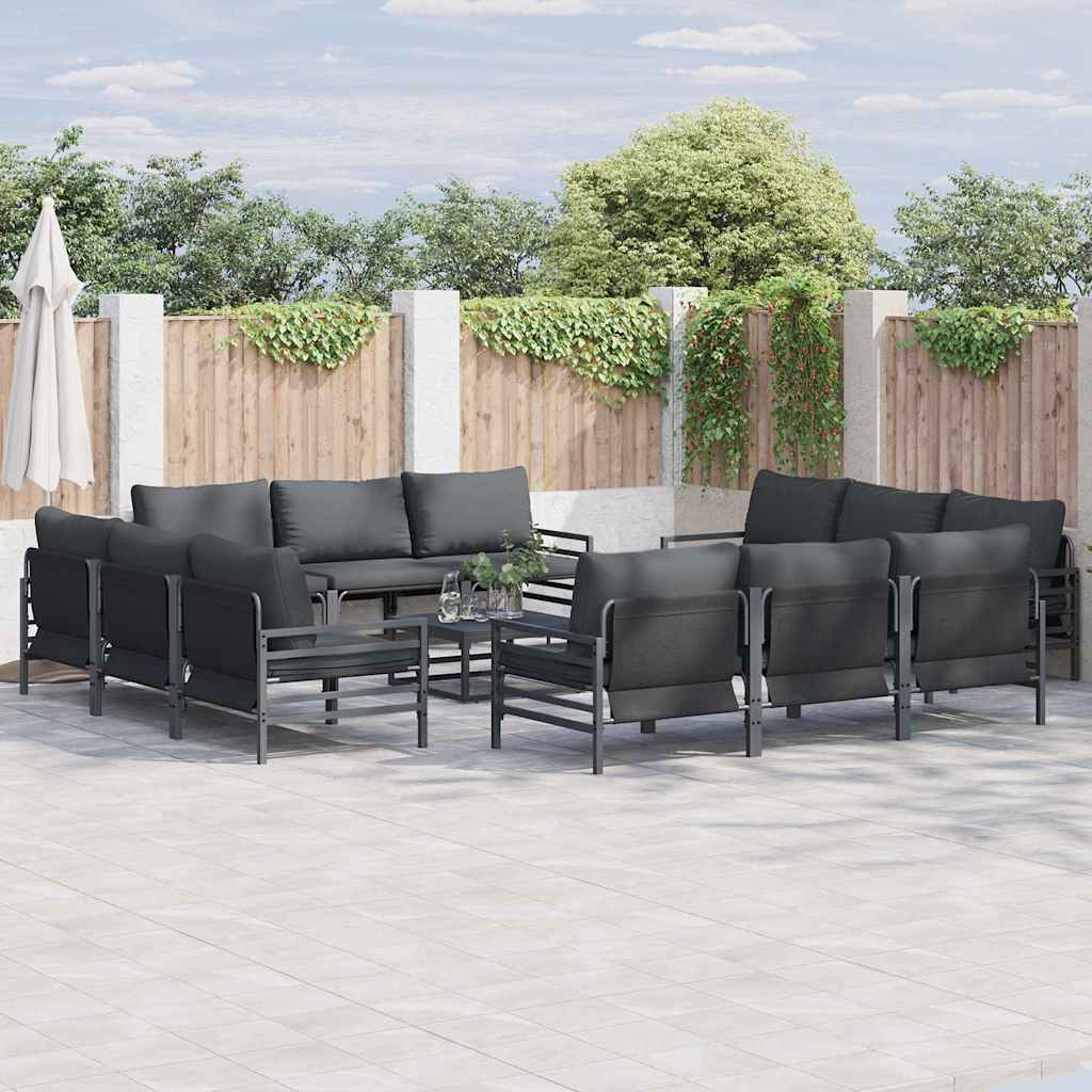 Garden Sofa Set With Cushion 13 Pcs Black Steel