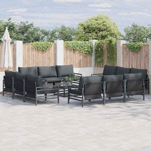 Garden Sofa Set With Cushion 13 Pcs Black Steel