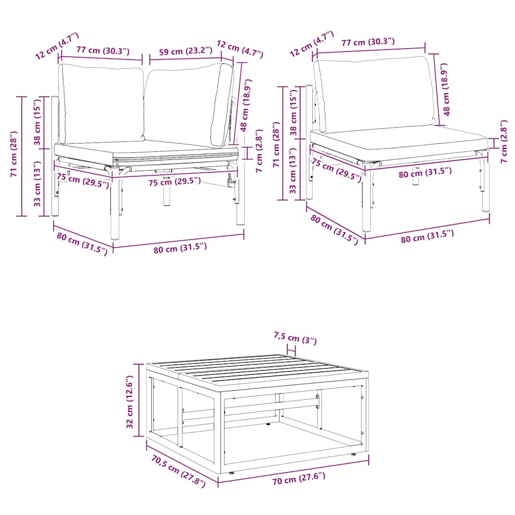 Garden Sofa Set With Cushion 7 Pcs Black Steel