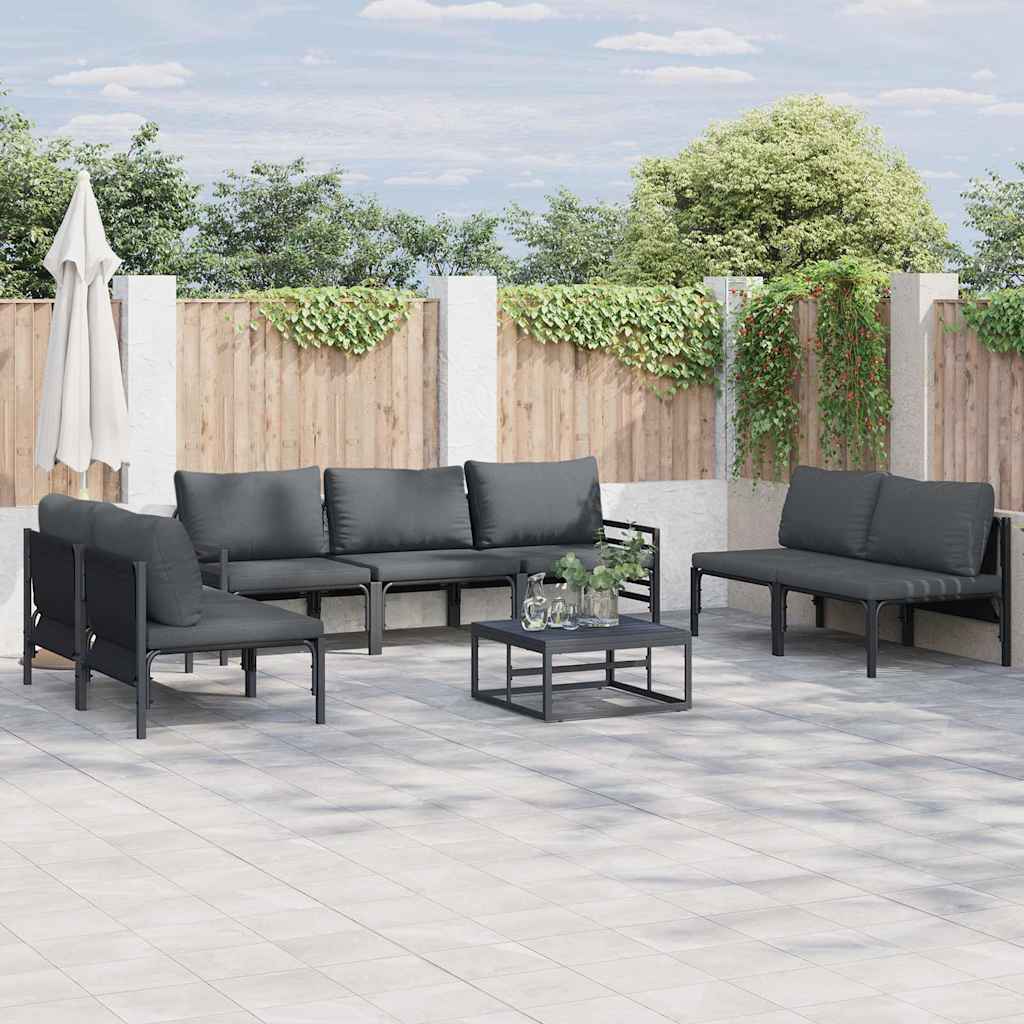 Garden Sofa Set With Cushion 8 Pcs Black Steel 2