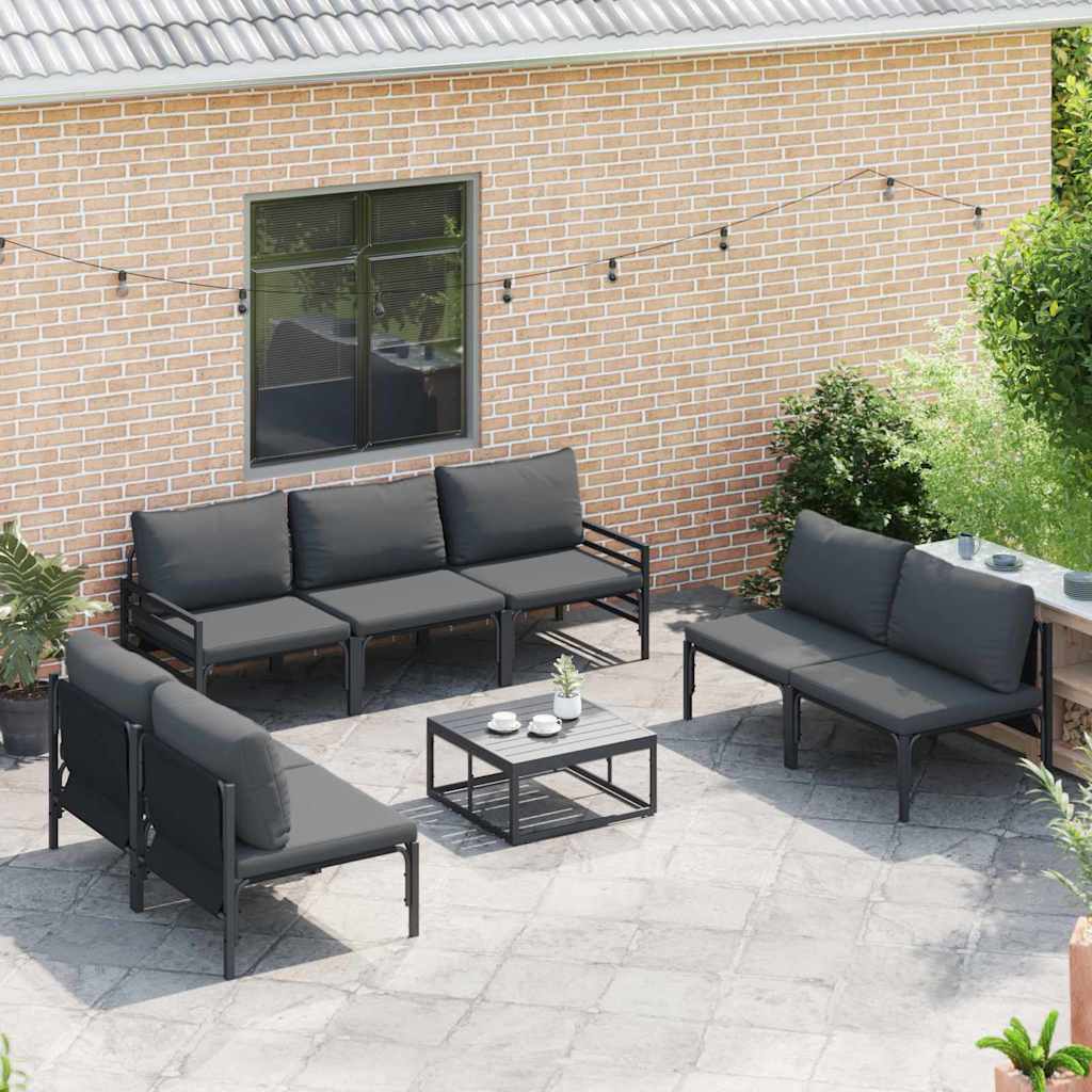 Garden Sofa Set With Cushion 8 Pcs Black Steel 2