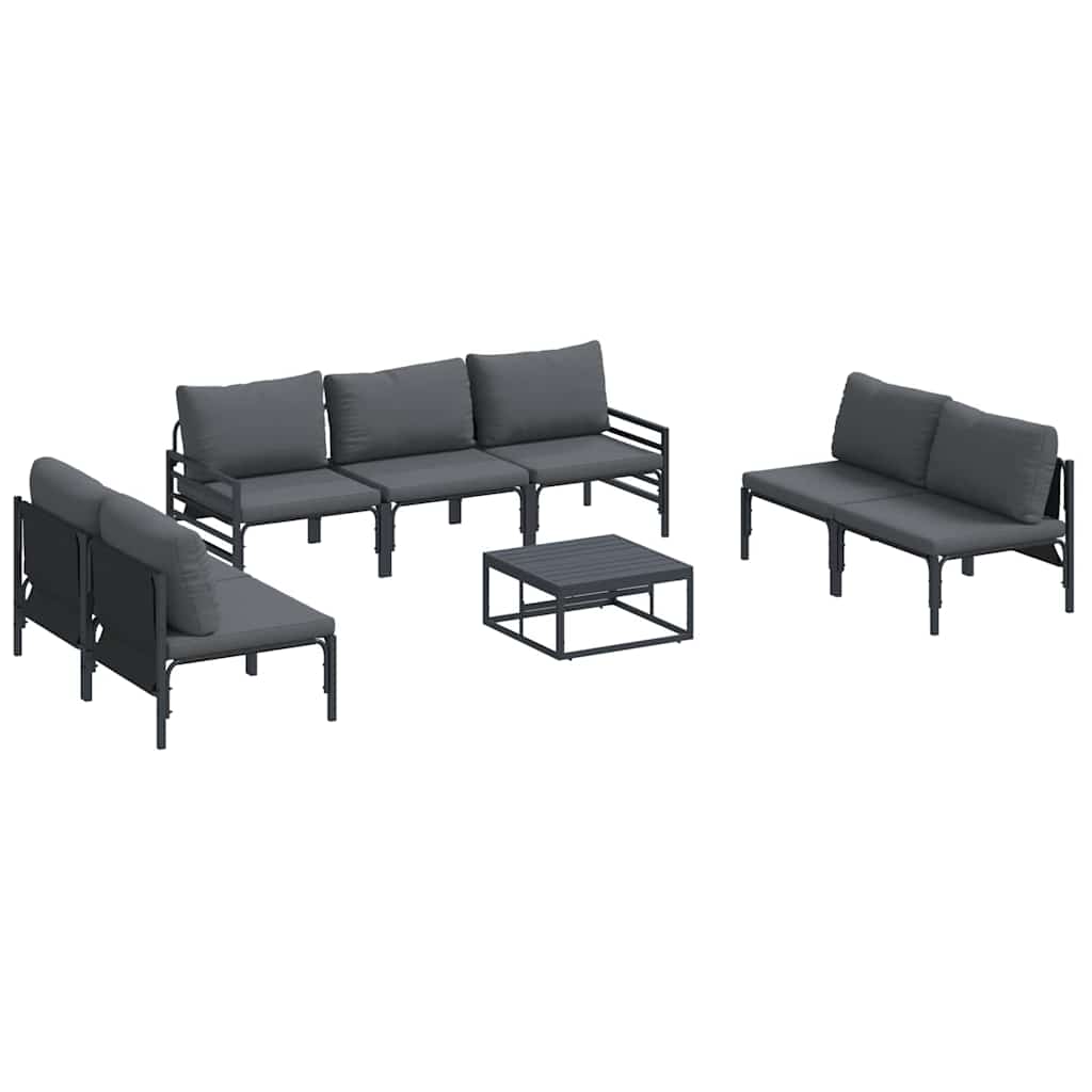 Garden Sofa Set With Cushion 8 Pcs Black Steel 2