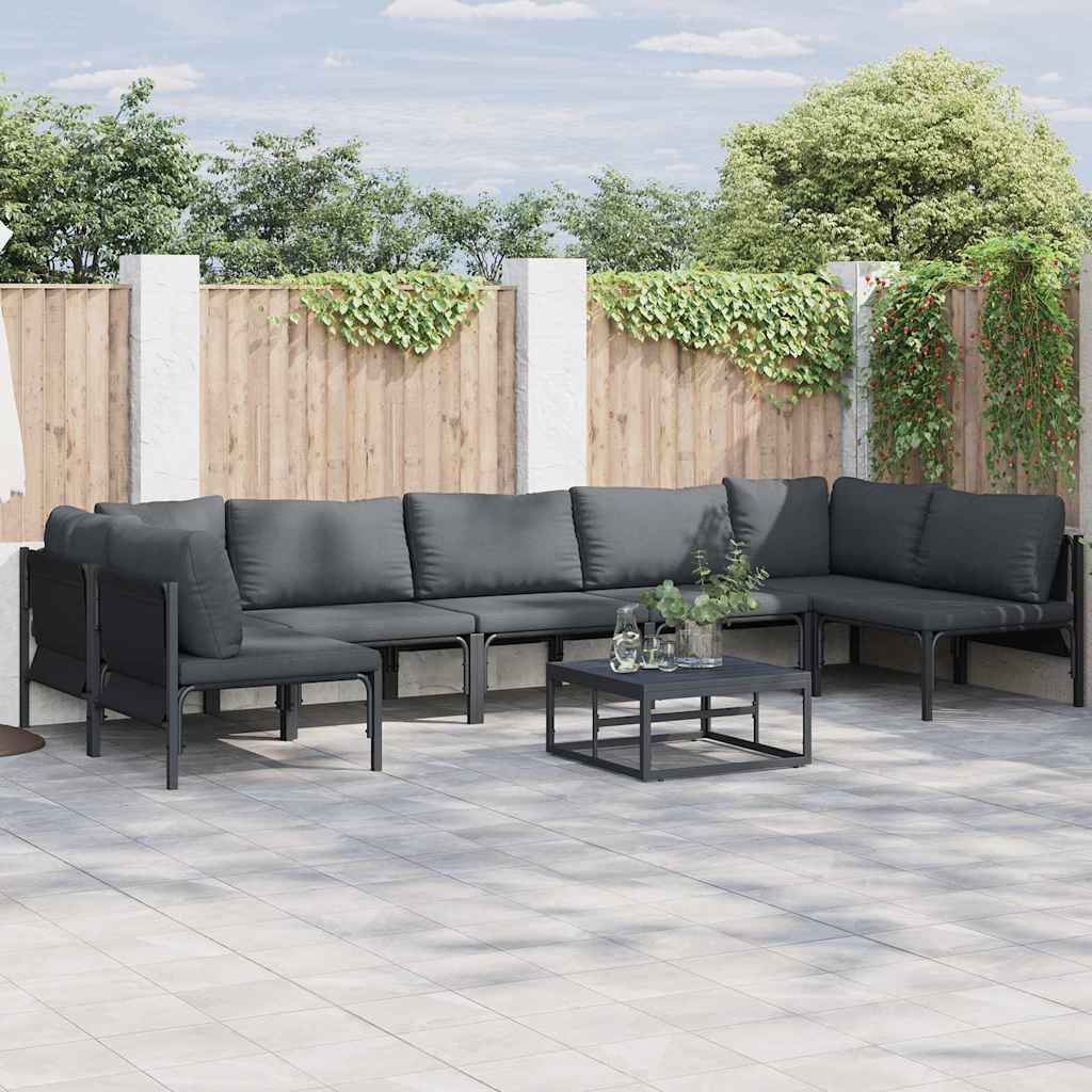 Garden Sofa Set With Cushion 8 Pcs Black Steel 2