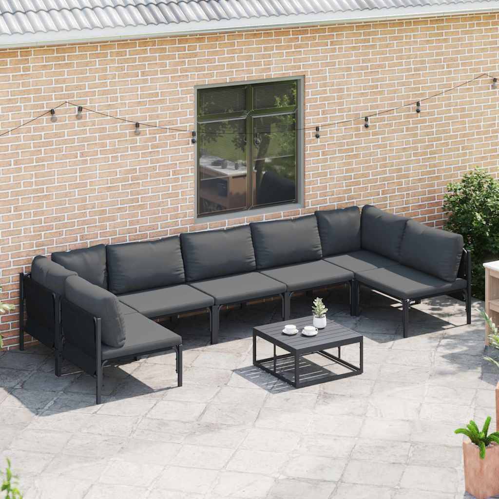 Garden Sofa Set With Cushion 8 Pcs Black Steel 2