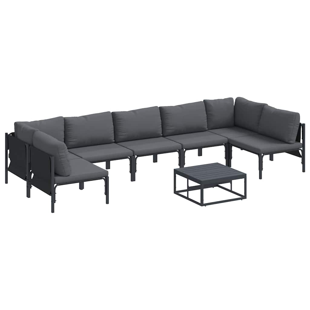 Garden Sofa Set With Cushion 8 Pcs Black Steel 2