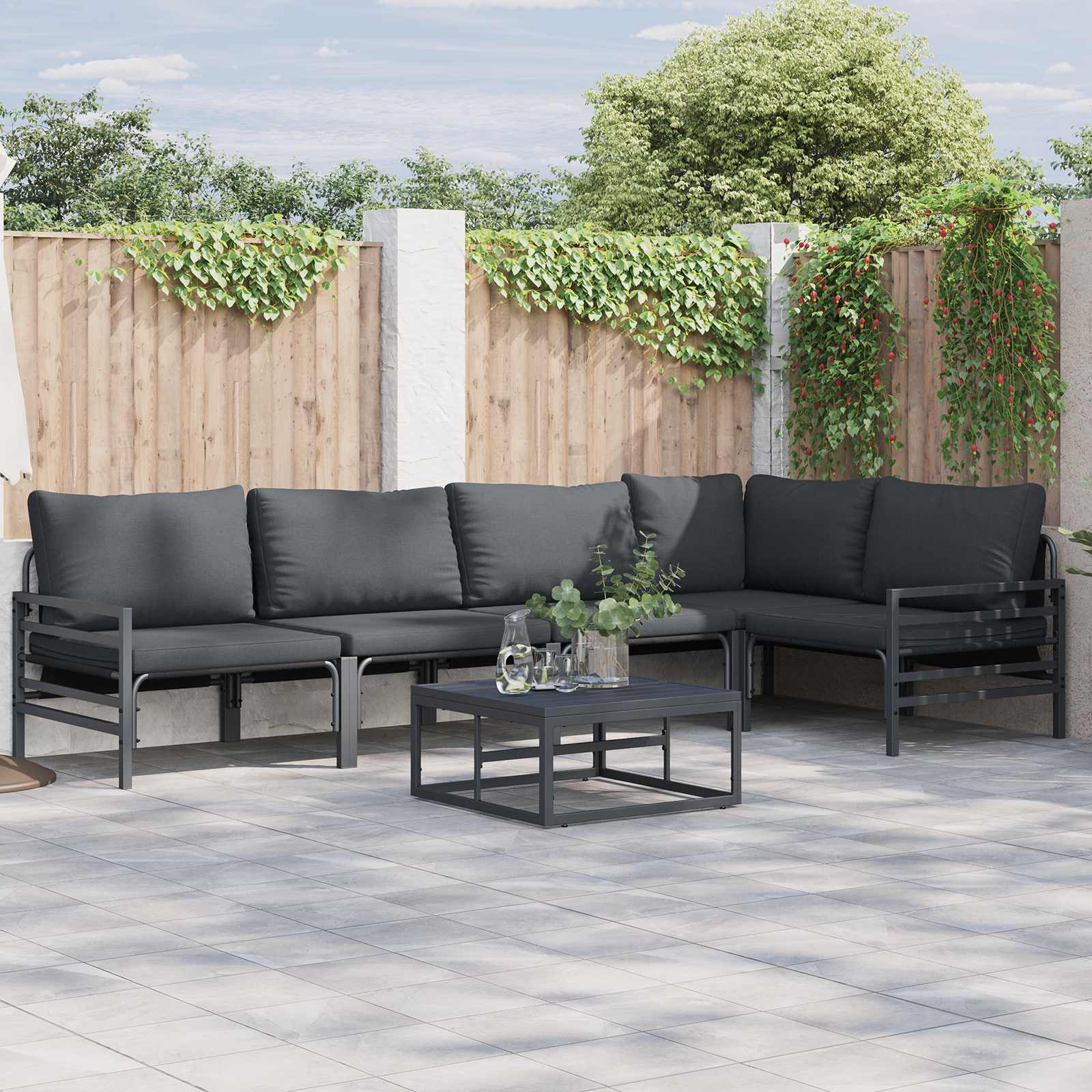 Garden Sofa Set With Cushion 5 Pcs Black Steel