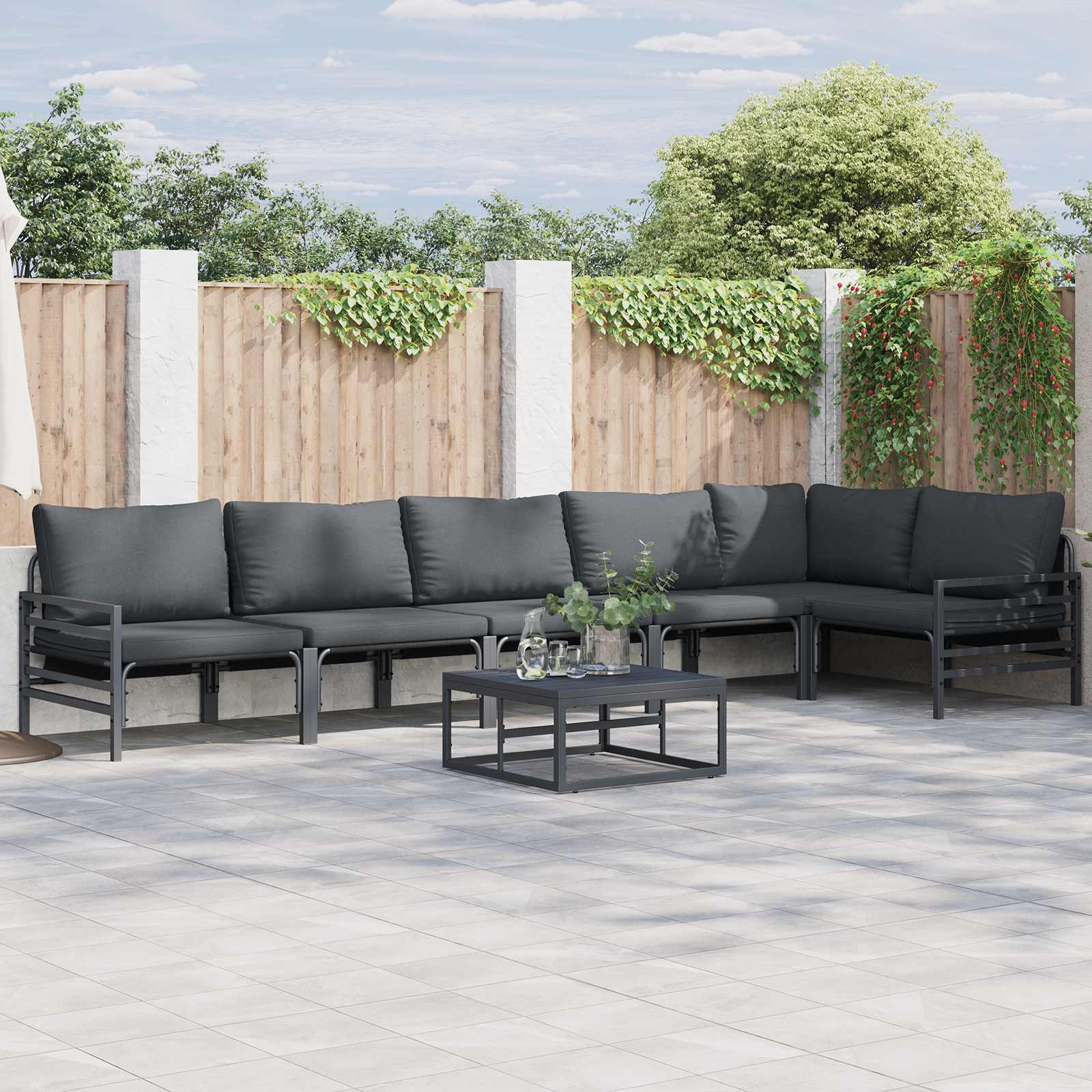 Garden Sofa Set With Cushion 7 Pcs Black Steel