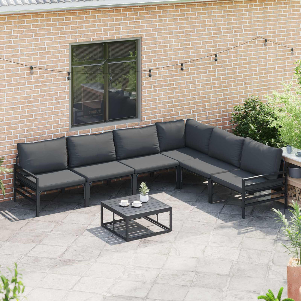 Garden Sofa Set With Cushion 7 Pcs Black Steel