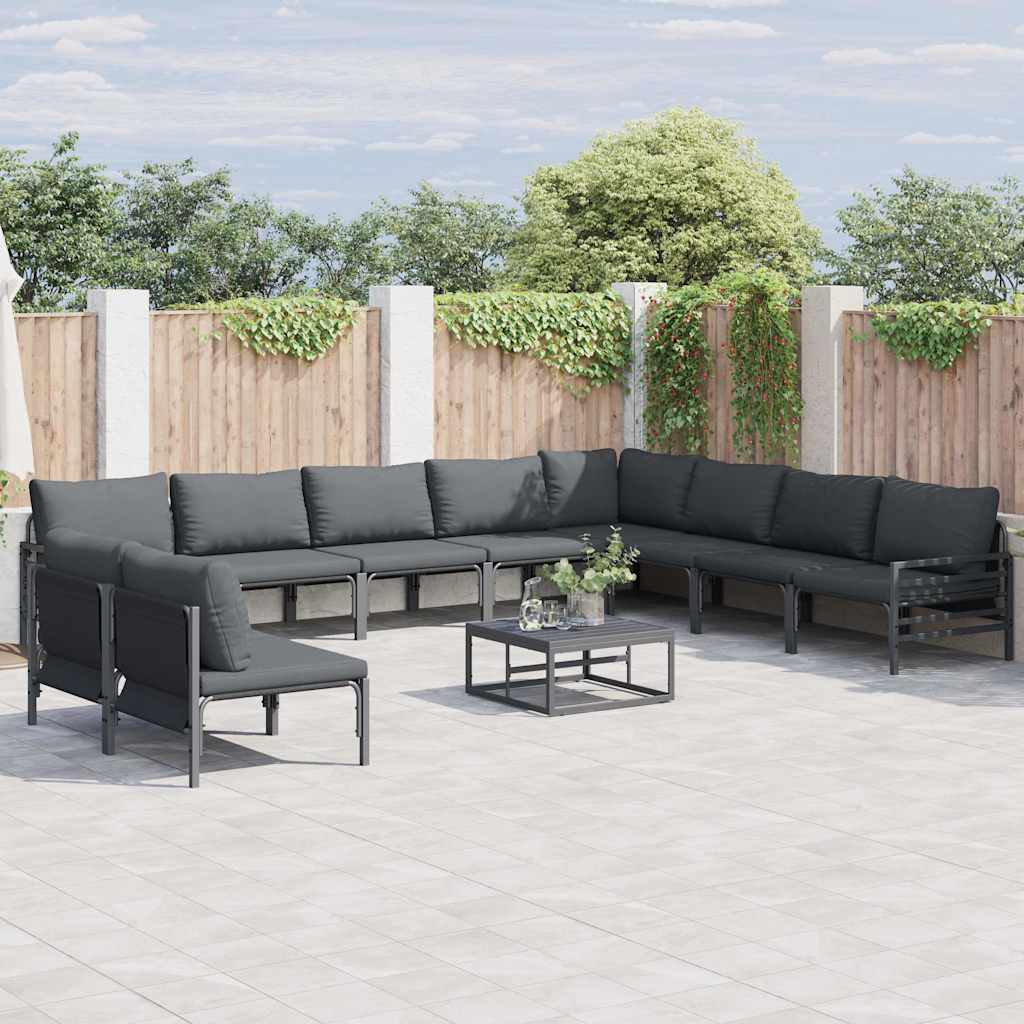 Garden Sofa Set With Cushion 10 Pcs Black Steel