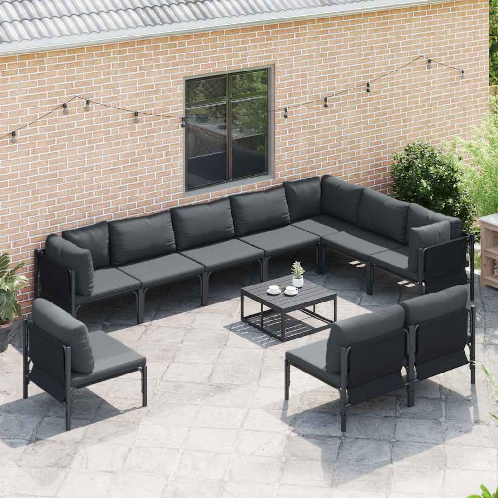 Garden Sofa Set With Cushion 10 Pcs Black Steel