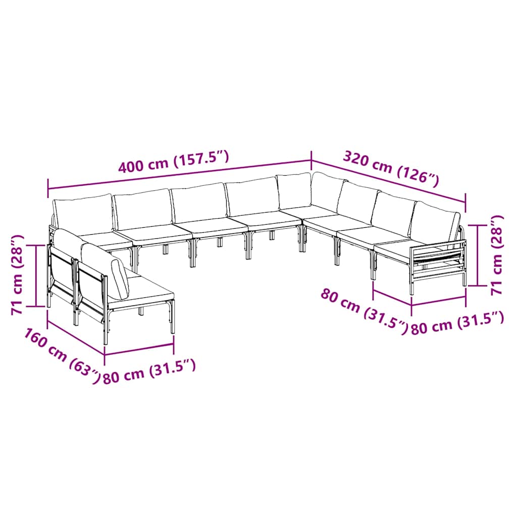 Garden Sofa Set With Cushion 10 Pcs Black Steel
