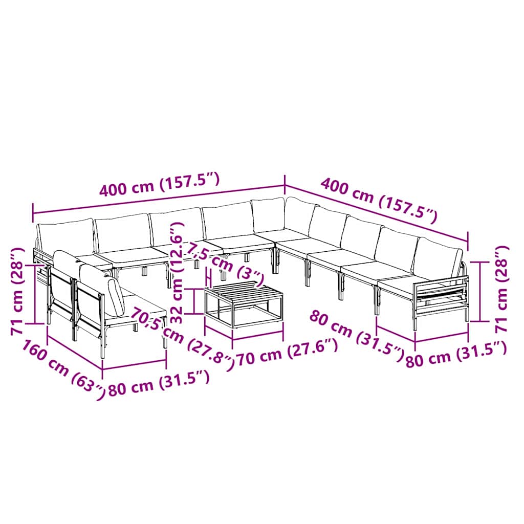 Garden Sofa Set With Cushion 12 Pcs Black Steel
