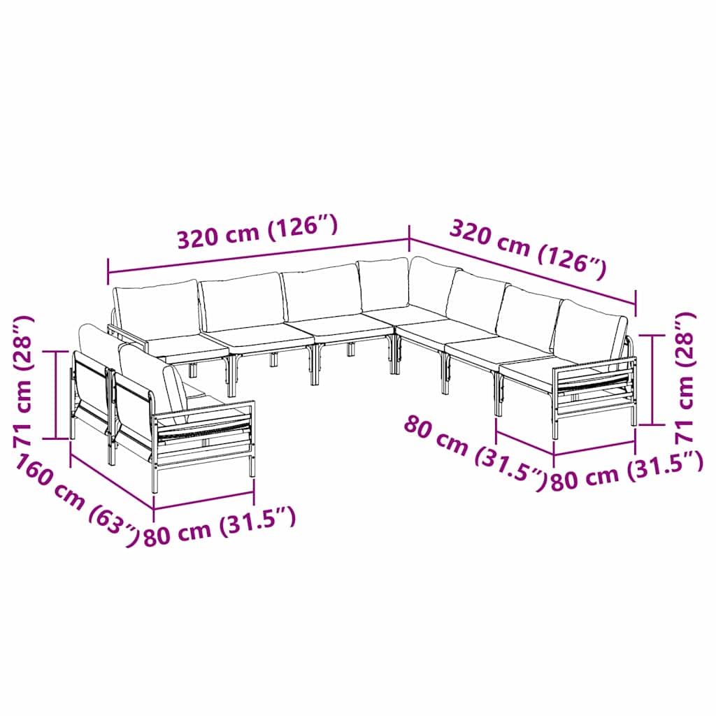 Garden Sofa Set With Cushion 9 Pcs Black Steel