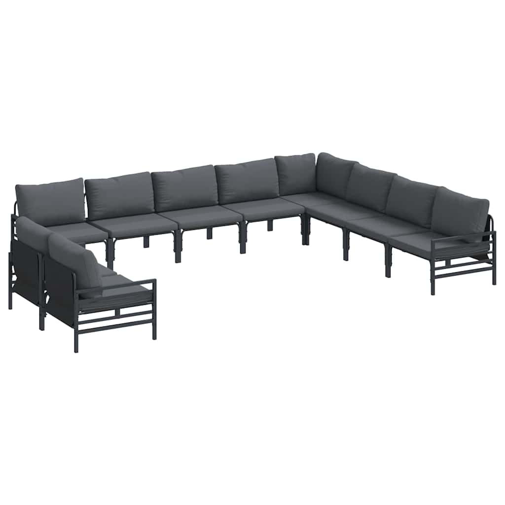 Garden Sofa Set With Cushion 10 Pcs Black Steel